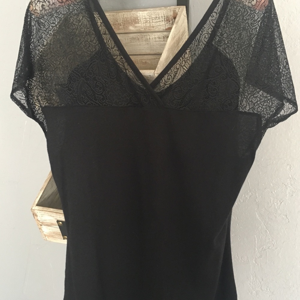 Express short sleeve shirt with lacy sleeves